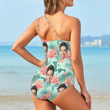 Custom Face Flamingo Women's One Shoulder Keyhole One Piece Swimsuit Custom Picture Bathing Suit