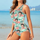 Custom Face Flamingo Women's One Shoulder Keyhole One Piece Swimsuit Custom Picture Bathing Suit