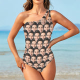 Custom Face Seamless Women's One Shoulder Keyhole One Piece Swimsuit Custom Picture Bathing Suit