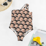 Custom Face Seamless Women's One Shoulder Keyhole One Piece Swimsuit Custom Picture Bathing Suit