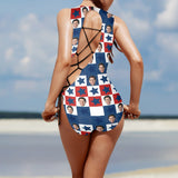 Custom Face Stars Women's Lace Up Back Swimwear One Piece Swimsuit