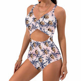 Custom Face Coconut Women's Twist Front Tie Back One Piece Swimsuit Face Bathing Suit