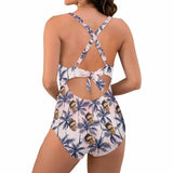 Custom Face Coconut Women's Twist Front Tie Back One Piece Swimsuit Face Bathing Suit