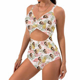 Custom Face Pineapple Women's Twist Front Tie Back One Piece Swimsuit Face Bathing Suit