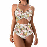 Custom Face Pineapple Women's Twist Front Tie Back One Piece Swimsuit Face Bathing Suit
