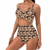 Custom Face Seamless Women's Twist Front Tie Back One Piece Swimsuit Face Bathing Suit