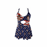 Custom Face Stripes & Stars Women's Twist Front Skirted Swimsuit