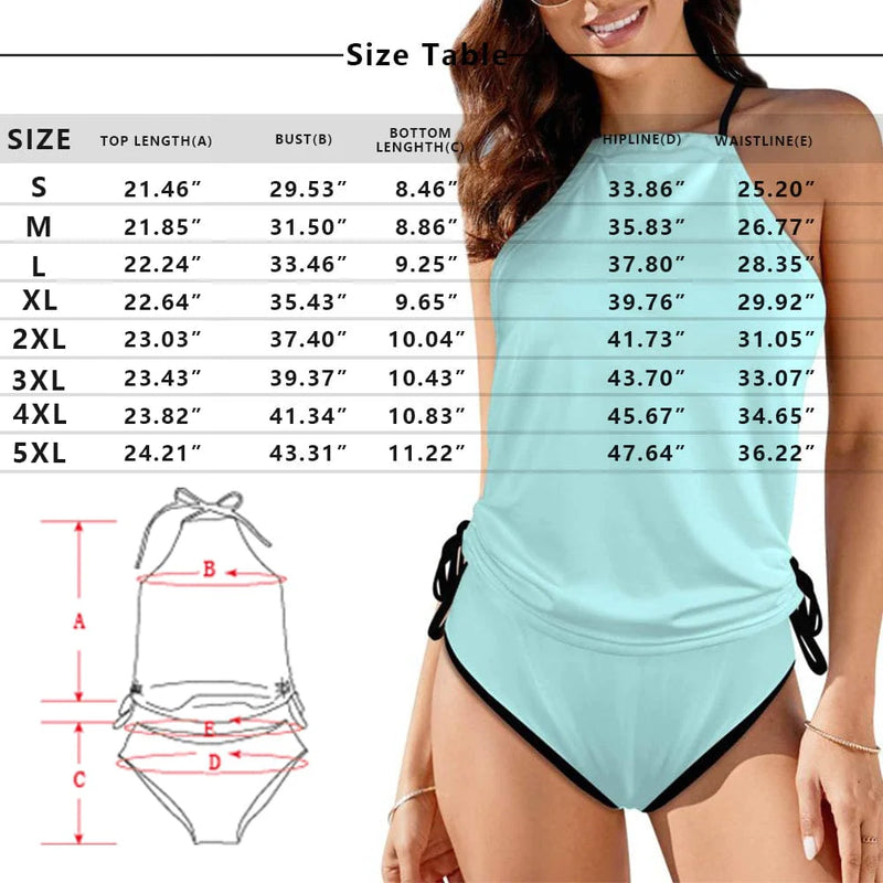 Custom Flag Face Womens Swimsuit Tankini Top Sets Two Piece Bathing Suit with Tie Side