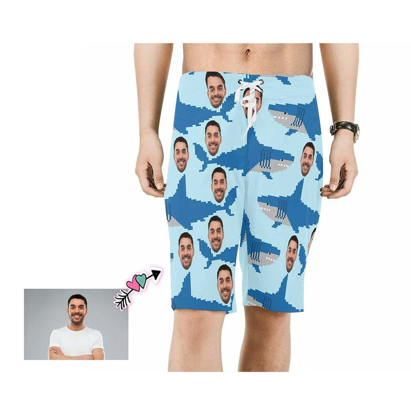 Custom Father Face Attack Shark Men's Beach Shorts