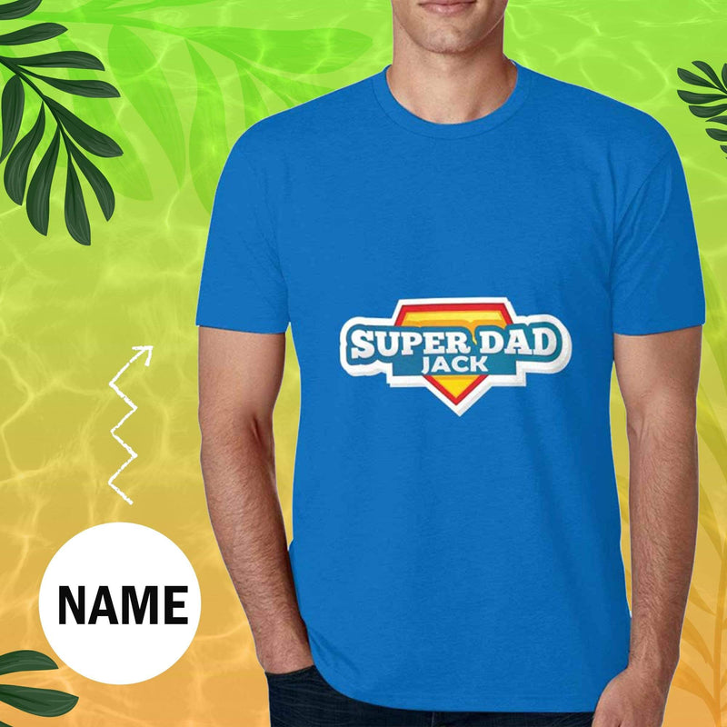 Custom Name Super Dad Blue Background T-shirt Add Your Own Custom Text Name Personalized Message Made for You