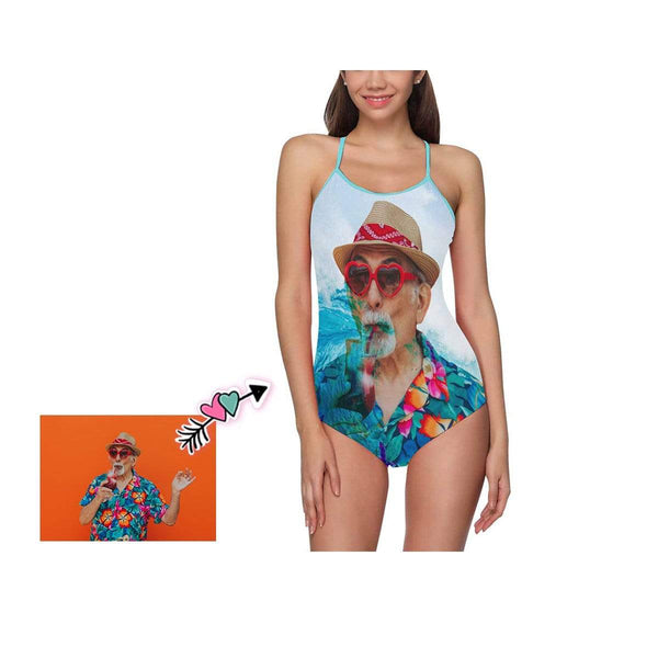 Custom Face Sea Wave Women's Slip One Piece Swimsuit