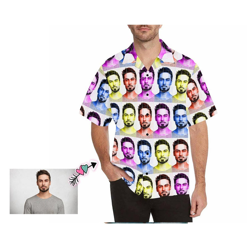 Custom Father Face Rainbow Men's All Over Print Hawaiian Shirt