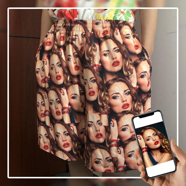 Custom Girlfriend Face Seamless Personalized Photo Men's Elastic Beach Short