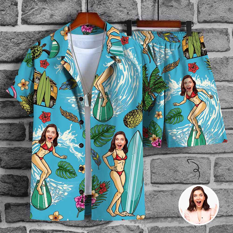 Custom Face Cool Happy Hawaiian Set Summer Holiday Hawaiian Shirt & Shorts Set