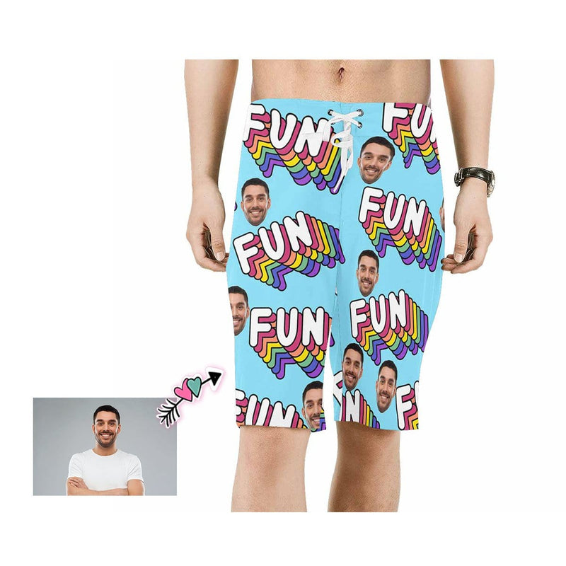 Custom Father Face Rainbow Fun Men's Beach Shorts