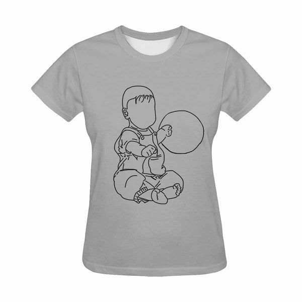 Custom Portrait Outline Shirt, Line Art Photo Shirt For Female, Custom Women's All Over Print T-shirt, Photo Outline Outfit For Kid