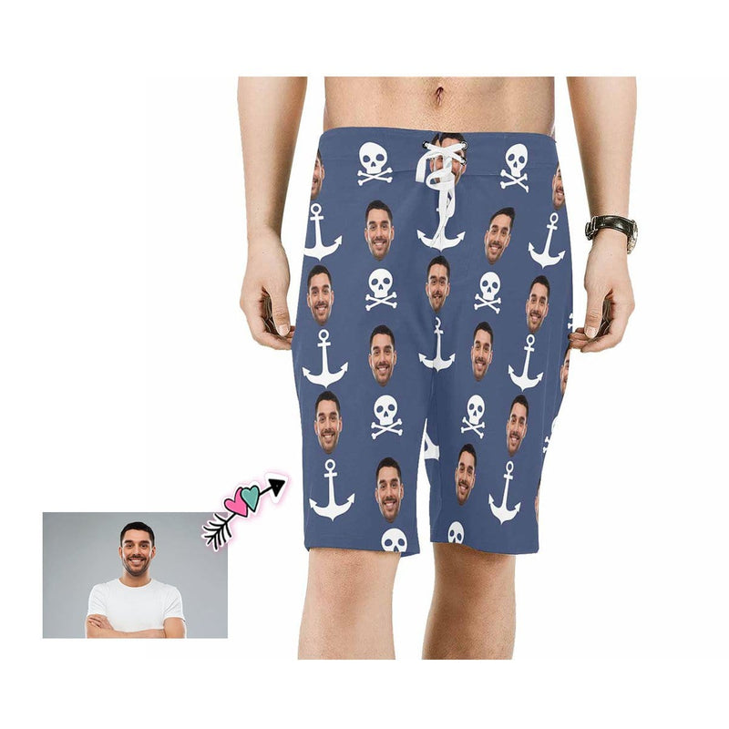 Custom Father Face Anchor Skull Men's Beach Shorts