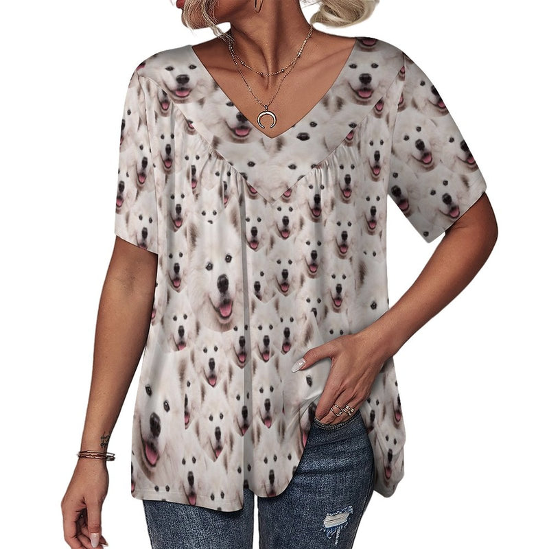 Custom Pet Face Women's T-Shirt Personalized V-Neck Loose Short-Sleeved T-shirt
