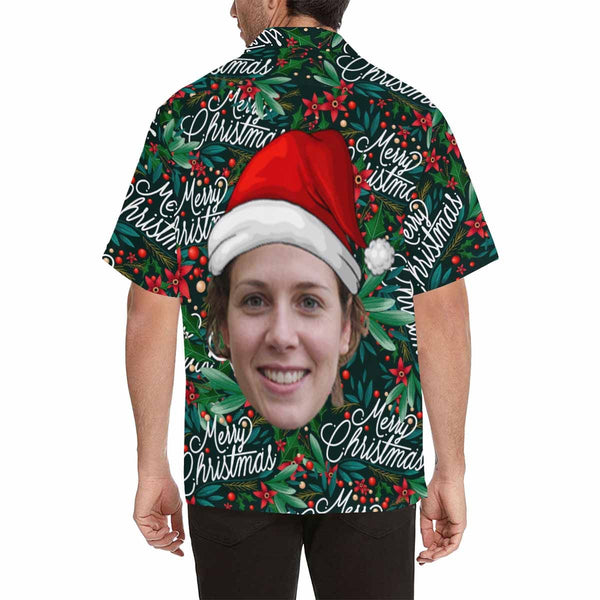 Hawaiian Shirt with Your Face Merry Christmas Custom Print Hawaiian Shirt Birthday Gift for Him