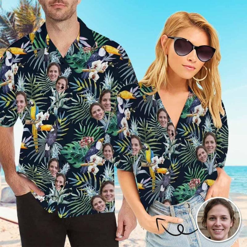 Custom Photo Hawaiian Shirts Photo Flower Parrot Unisex & Teenage Create Your Own Aloha Shirt Birthday Gift