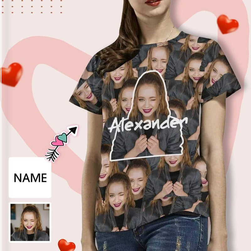 Custom Photo&Name Gril Women's All Over Print T-shirt