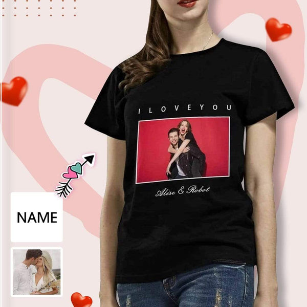 Custom Photo&Name I Love You Women's All Over Print T-shirt