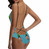 Custom Face Pineapple Women's Lacing Backless One Piece Swimsuit