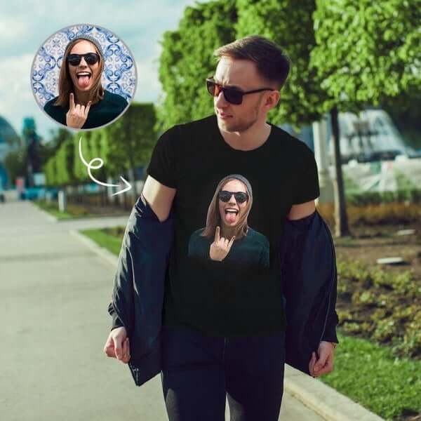 Custom Wife's Face Men's T-shirt Gesture Personalized Casual Shirt with Photo Create Your Own Shirt