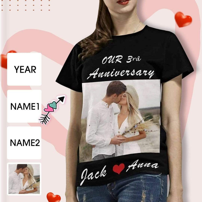 Custom Photo&Year&Name Kiss Anniversary Women's All Over Print T-shirt