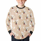 Custom Face Paw Print Kids' Rib Cuff Long Sleeve T-shirt