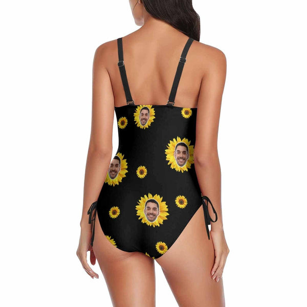 Custom Flower Face Swimsuits Personalized Women's New Drawstring Side One Piece Bathing Suit Honeymoons For Her