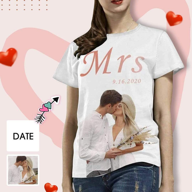 Custom Photo&Date Mrs Couple Anniversary Women's All Over Print T-shirt