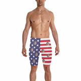 Custom Face American Flag Men's Skinny Stretch Knee Length Swim Trunks