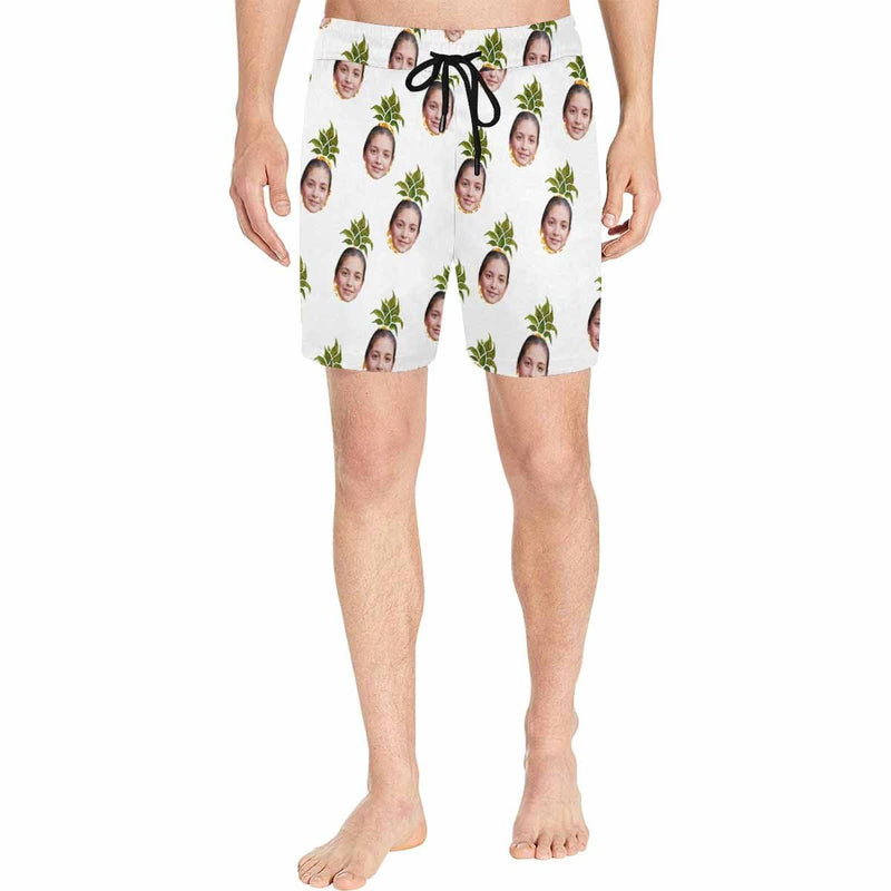 Custom Face Pineapple Men's Quick Dry Swim Shorts, Personalized Funny Swim Trunks