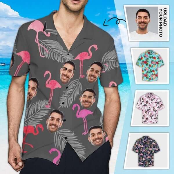 Custom Image Hawaiian Shirt Flamingo Personalized Face Tropical Aloha Shirt Anniversay Party Design Shirt