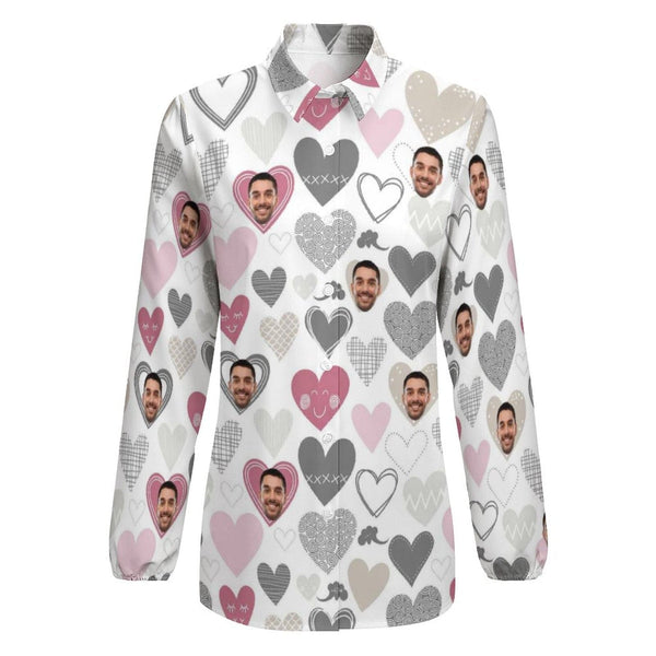 Custom Face Pure Love Vntage Casual Long Sleeve Hawaiian Shirts