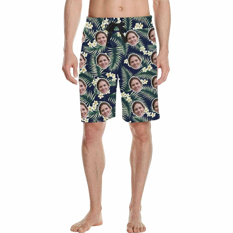 Custom Face Little Flowers Personalized Photo Men's Beach Short-Drawstring Short