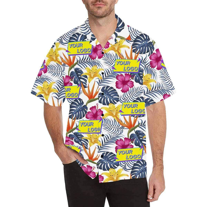 Custom Hawaiian Shirts with Logo Hawaiian Style Flamigo Photo Tropical Aloha Shirt Birthday Vacation Party Gift