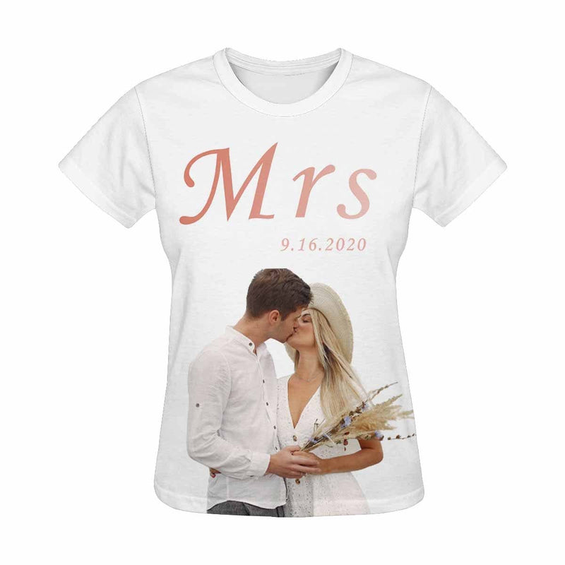 Custom Photo&Date Mrs Couple Anniversary Women's All Over Print T-shirt