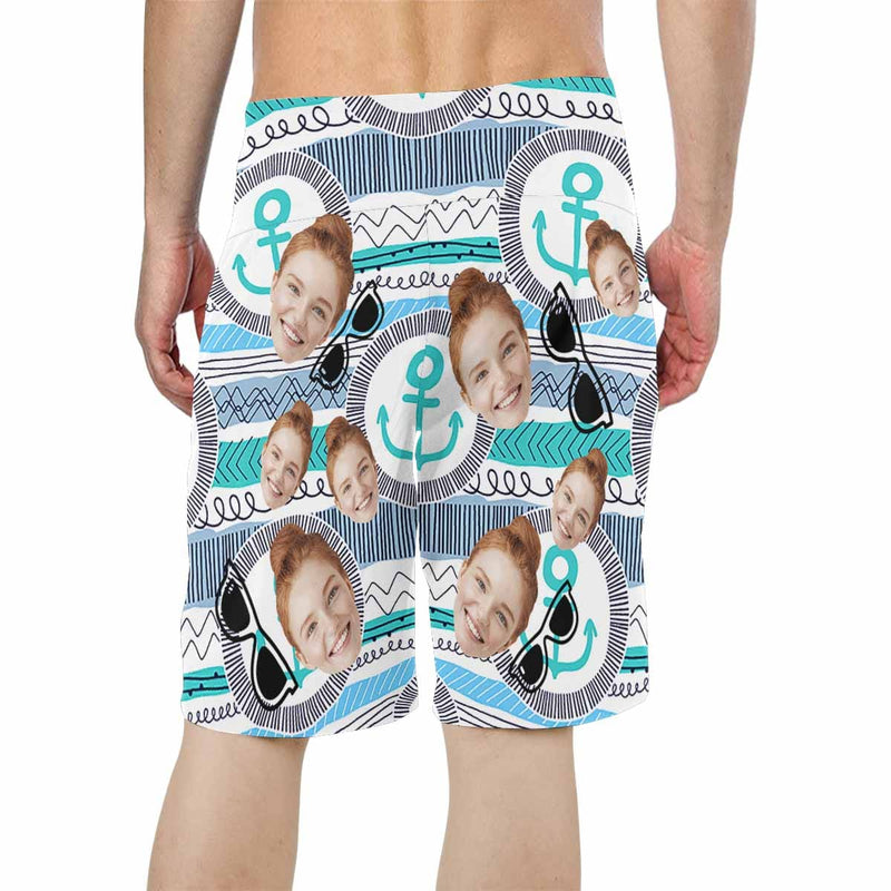 Custom Face Glasses Personalized Photo Men's Beach Short-Drawstring Short