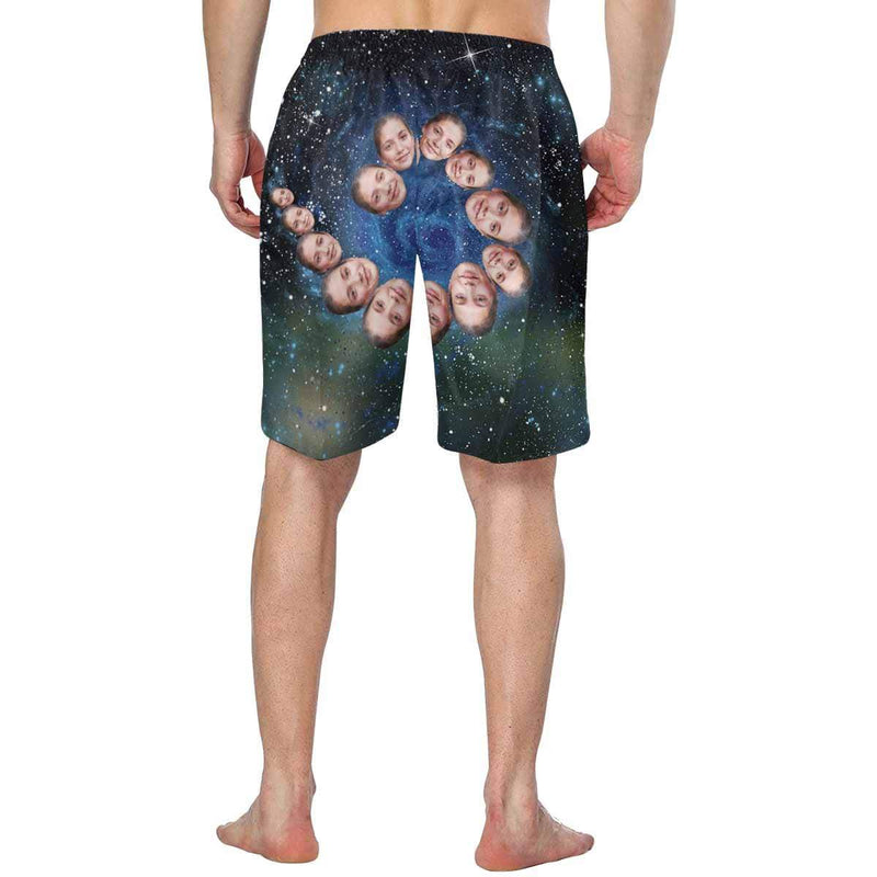 Custom Face Galaxy Personalized Photo Men's Elastic Beach Short