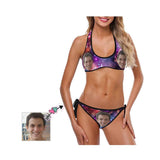 Custom Face Purple Starry Sky Bikini Personalized Women's Strappy Halter Swimsuits