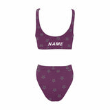 Custom Name Stars Purple Bikini Personalized Sport Top & High-Waisted Swimsuit Pool Party