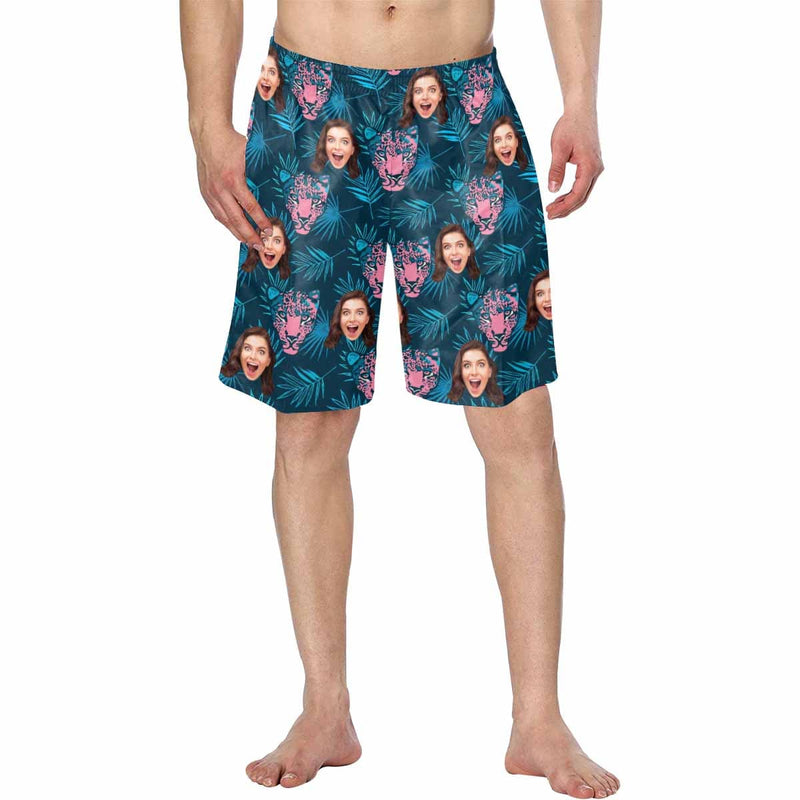 Custom Face Cheetah Personalized Photo Men's Elastic Beach Short