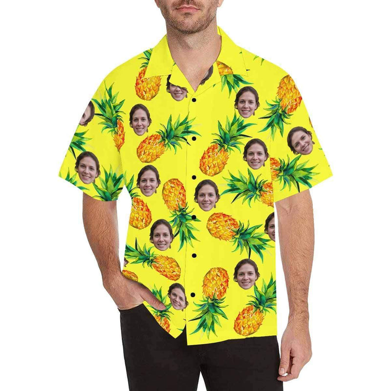 Custom Face Hawaiian Shirt Pineapple Black Tropical Aloha Shirt Birthday Vacation Party Gift for Boyfriend or Husband