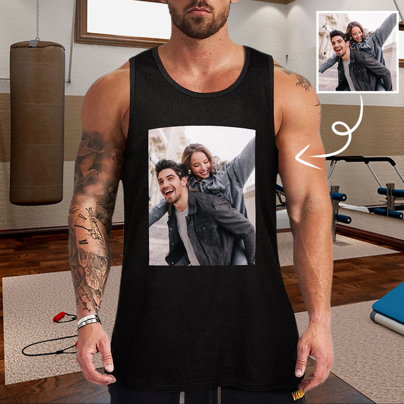 Custom Face Photo Tank Tops All Black Personalized Photo Men's Tank Top T-shirt