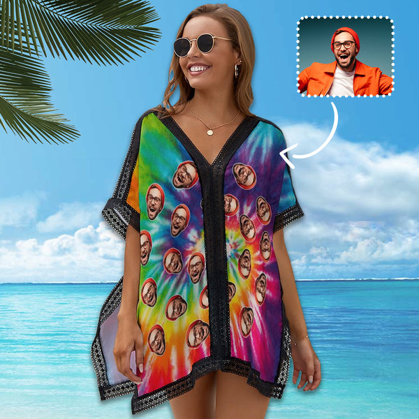 Custom Face Laser Women's Bikini Swimsuit Cover Up Personalized Photo Beachwear Cover Up