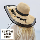 Personalized Name Women's Straw Hat Black Beige Custom Diy Name Hat (Embroidered Left Side)