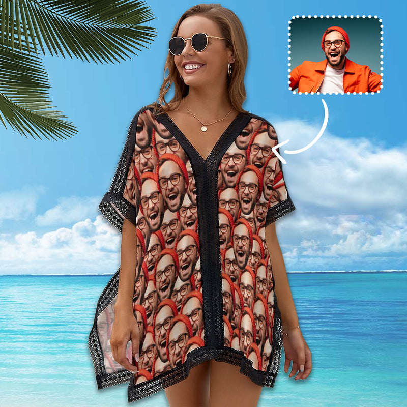 Custom Multi-Face Women's Bikini Swimsuit Cover Up Personalized Photo Beachwear Cover Up