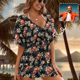 Custom Face Flower One Piece Cover Up Dress Personalized Women's Short Sleeve Beachwear Cover up